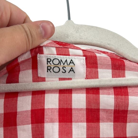 Roma Rosa red white gingham wrap cropped puff sleeves - Picture 2 of 6